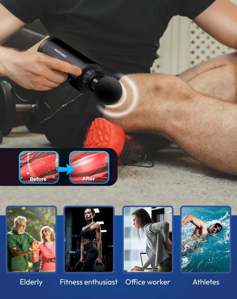 Mildcares Full Body Massager Gun for Pain Relief | Deep Tissue Therapy | 6-Speed Settings, 4 Heads, Rechargeable Silent Motor – Electric Massager for Pain Relief Massager  (Black)