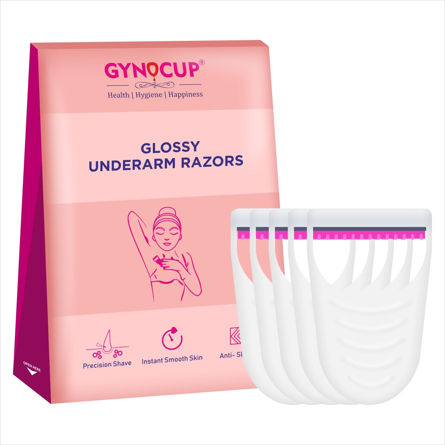 Gynocup Underarm Hair Removal Razor For Women, Girls | Easy to use | No Cut Safe & Comfortable Shaving | Water Resist (Pack of 5)