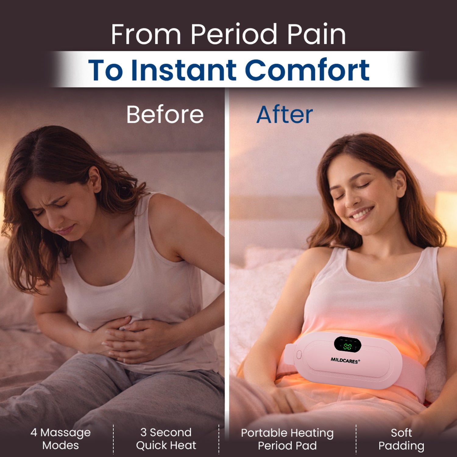 Period Cramp Massager Belt with Heat & Vibration