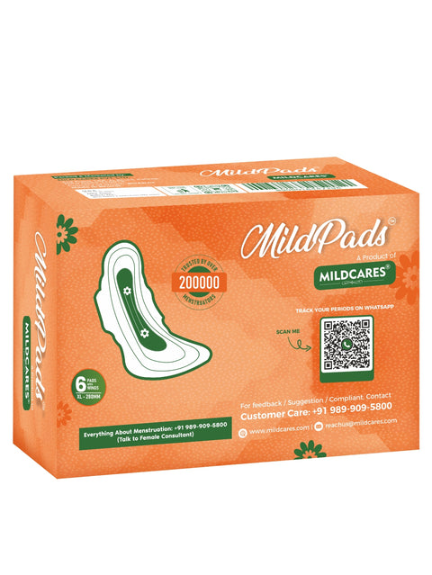 Mildcares Pad Ultra-thin Sanitary Pads XL- Advanced Protection with Anion Chip Technology | Leak-proof shield | Rash Free | Anti-Bacterial | Total Comfort XL 280mm (Pack 0f 6)
