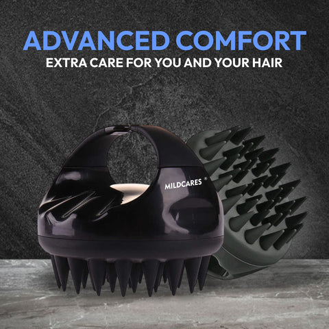 MildCares Jumbo Scalp Massager (Black) | Soft Silicone Bristles Comb for Gentle Scalp Exfoliation, Deep Cleaning & Relaxing Dry/Wet Head Massage | All Hair Types | Shampoo Brush for Men & Women