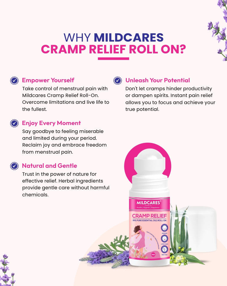 MildCares Cramp Relief 99% Pure Essential Oils Roll On–  40ml | Quick, Targeted, and Effective Relief