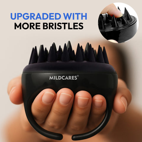 MildCares Jumbo Scalp Massager (Black) | Soft Silicone Bristles Comb for Gentle Scalp Exfoliation, Deep Cleaning & Relaxing Dry/Wet Head Massage | All Hair Types | Shampoo Brush for Men & Women