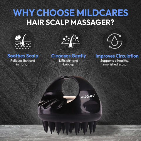 MildCares Jumbo Scalp Massager (Black) | Soft Silicone Bristles Comb for Gentle Scalp Exfoliation, Deep Cleaning & Relaxing Dry/Wet Head Massage | All Hair Types | Shampoo Brush for Men & Women