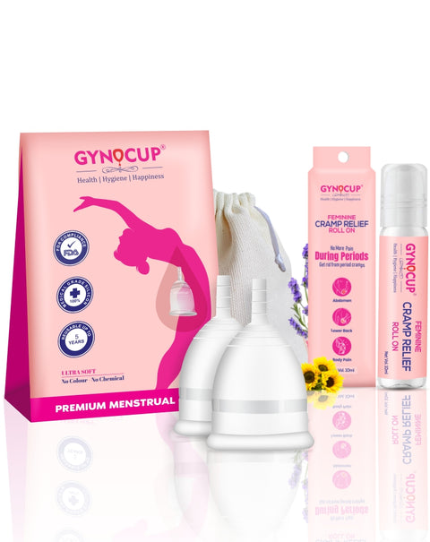 Pack Of 2 Gynocup Menstrual Cup (Free Cramp Relief Roll On)