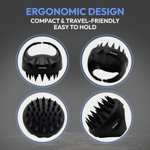 MildCares Jumbo Scalp Massager (Black) | Soft Silicone Bristles Comb for Gentle Scalp Exfoliation, Deep Cleaning & Relaxing Dry/Wet Head Massage | All Hair Types | Shampoo Brush for Men & Women
