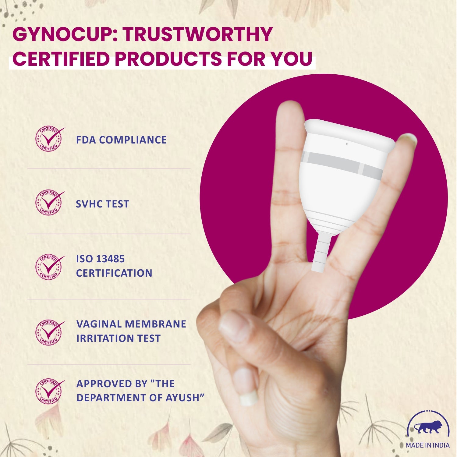 Gynocup Reusable Menstrual Cup For Women | Ultra Soft, Odor & Rash Free | 100% Medical Grade Silicone