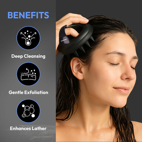 MildCares Jumbo Scalp Massager (Black) | Soft Silicone Bristles Comb for Gentle Scalp Exfoliation, Deep Cleaning & Relaxing Dry/Wet Head Massage | All Hair Types | Shampoo Brush for Men & Women