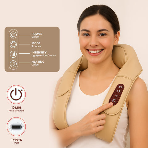 MildCares Rechargeable 4D Shiatsu Neck & Shoulder Massager with Heat Therapy – Ideal for Neck, Shoulders & Back