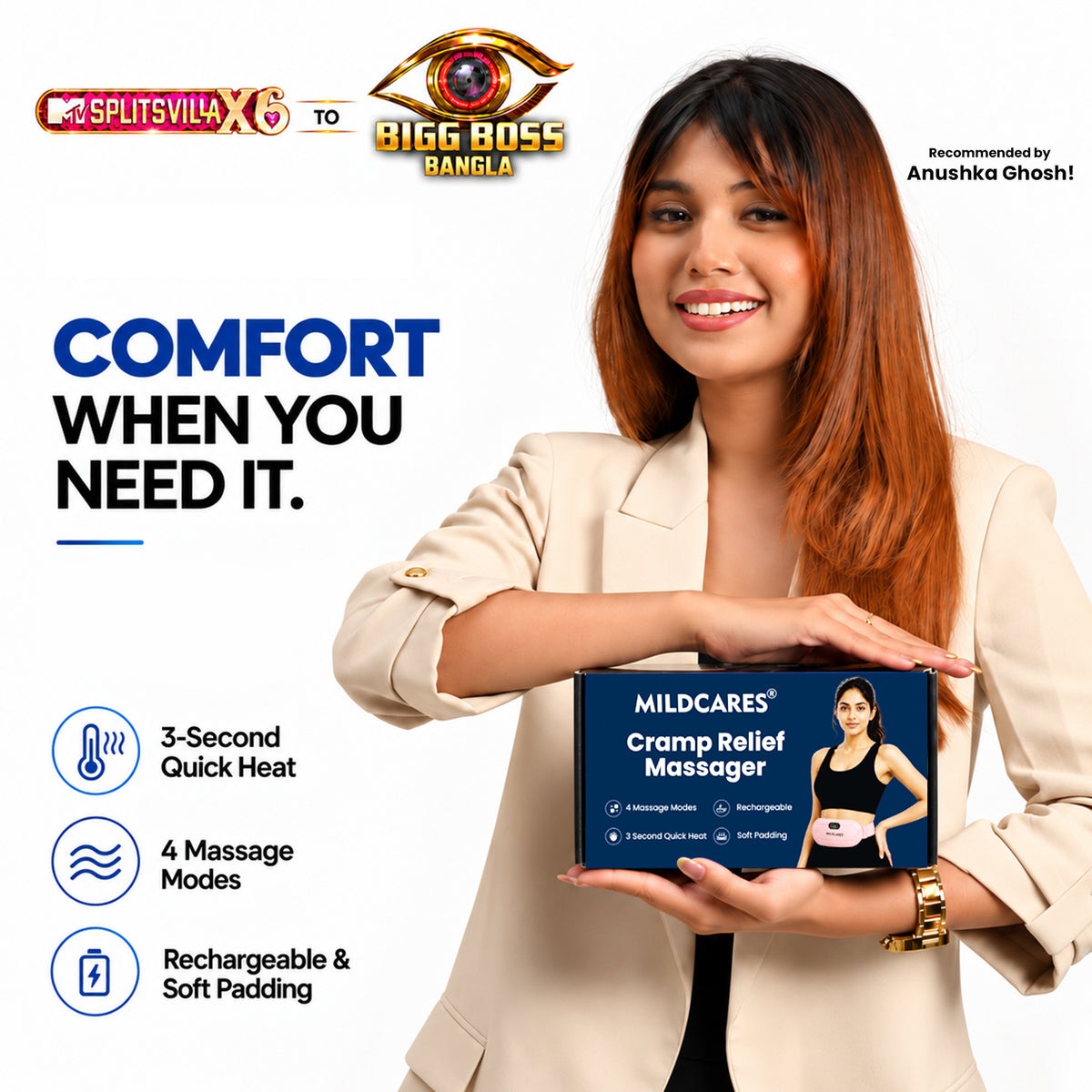 Period Cramp Massager Belt with Heat & Vibration