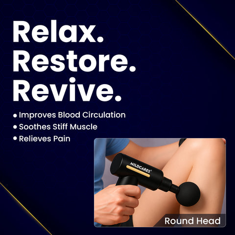 Mildcares Full Body Massage Gun for Pain Relief | Deep Tissue Percussion Massager |4 Heads 6-Speed, | 3200 RPM Motor | Type-C Rechargeable | Ultra Quiet & Portable Massager