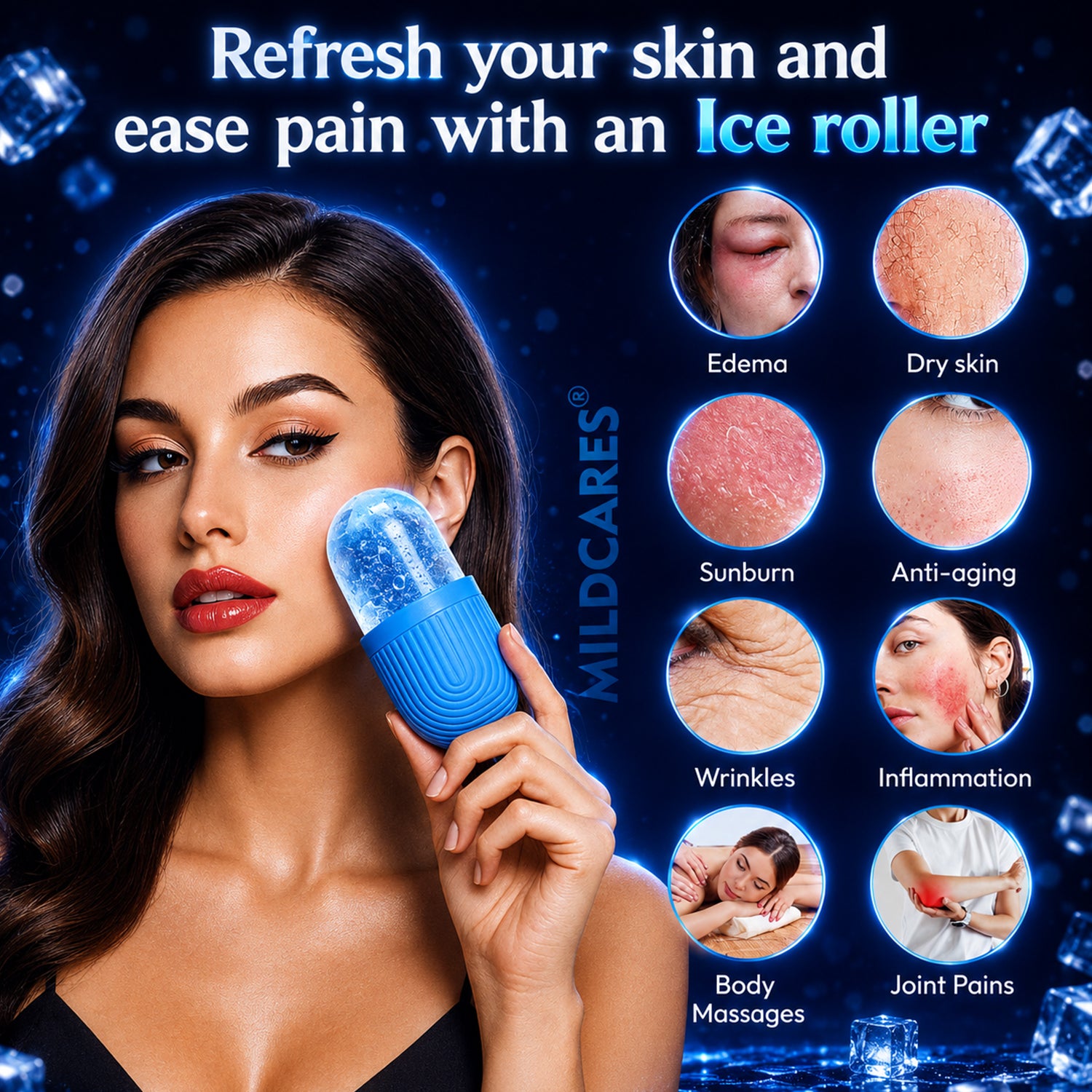 Face Ice Roller for Puffy Eyes, Acne & Skin Tightening | Reusable Cold Therapy Massager