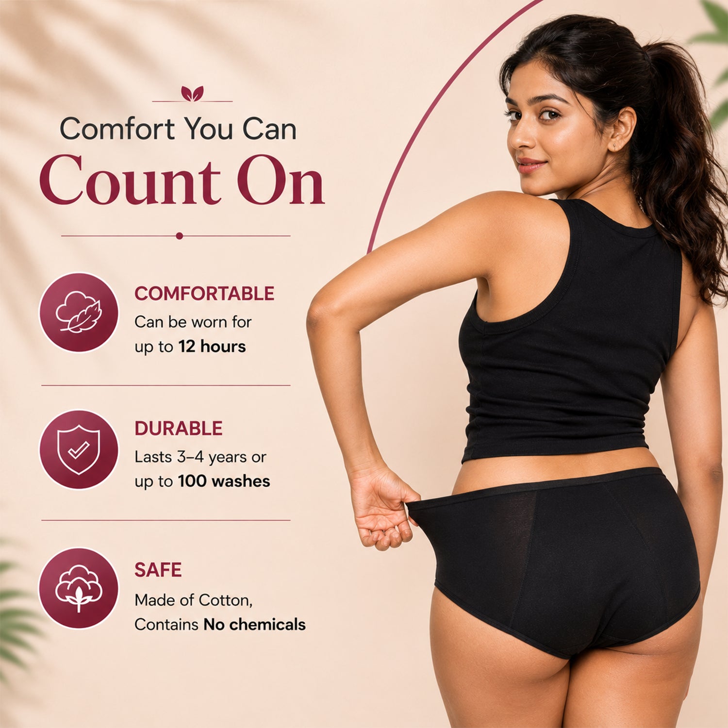 MILDCARES Reusable Period Panty for Women | Hipster Leak-Proof Underwear for Medium to Heavy Flow | 12-Hour Absorbent Full Coverage | Comfortable Maternity & Postpartum Protection – Black