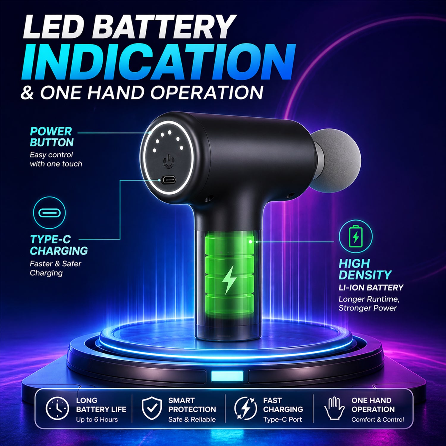 M1 Electric Massage Gun – 6 Speed, Silent Motor