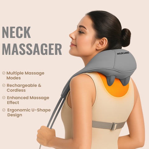 MildCares Rechargeable 4D Shiatsu Neck & Shoulder Massager with Heat Therapy – Ideal for Neck, Shoulders & Back