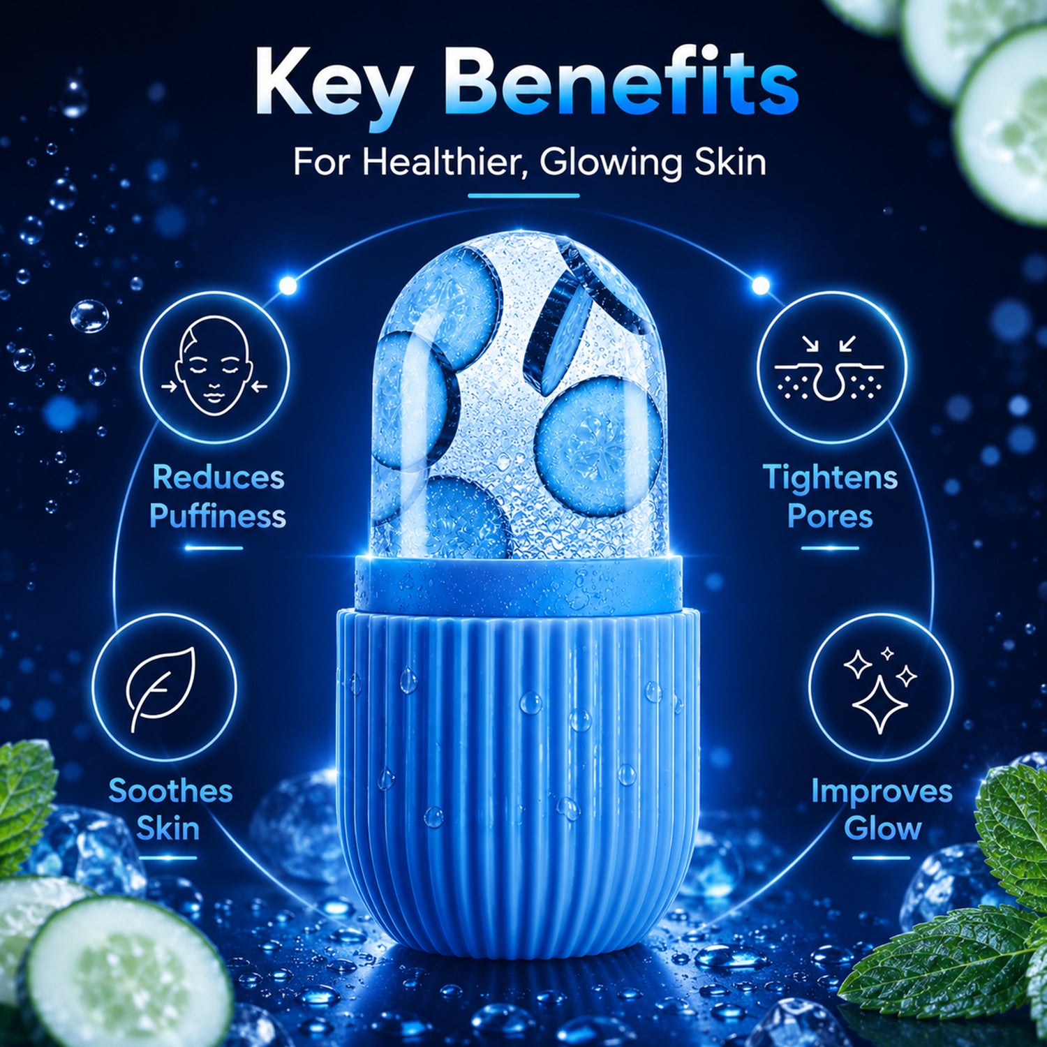 Face Ice Roller for Puffy Eyes, Acne & Skin Tightening | Reusable Cold Therapy Massager