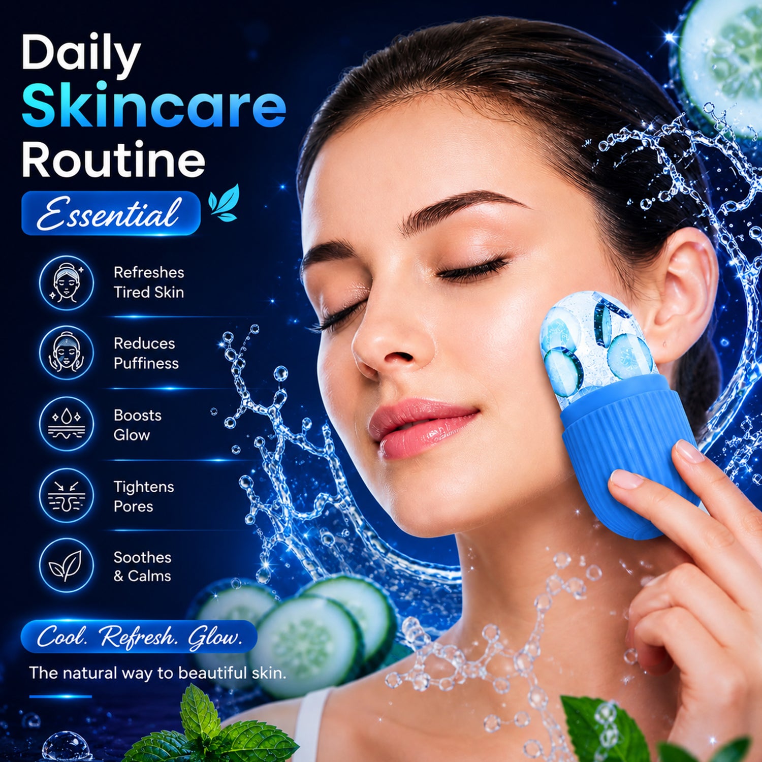 Face Ice Roller for Puffy Eyes, Acne & Skin Tightening | Reusable Cold Therapy Massager