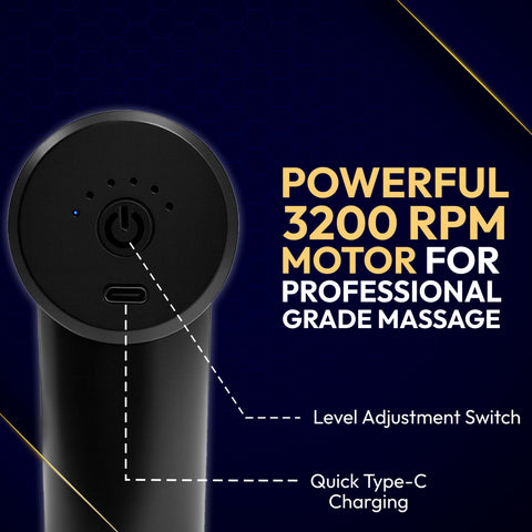 Mildcares Full Body Massage Gun for Pain Relief | Deep Tissue Percussion Massager |4 Heads 6-Speed, | 3200 RPM Motor | Type-C Rechargeable | Ultra Quiet & Portable Massager
