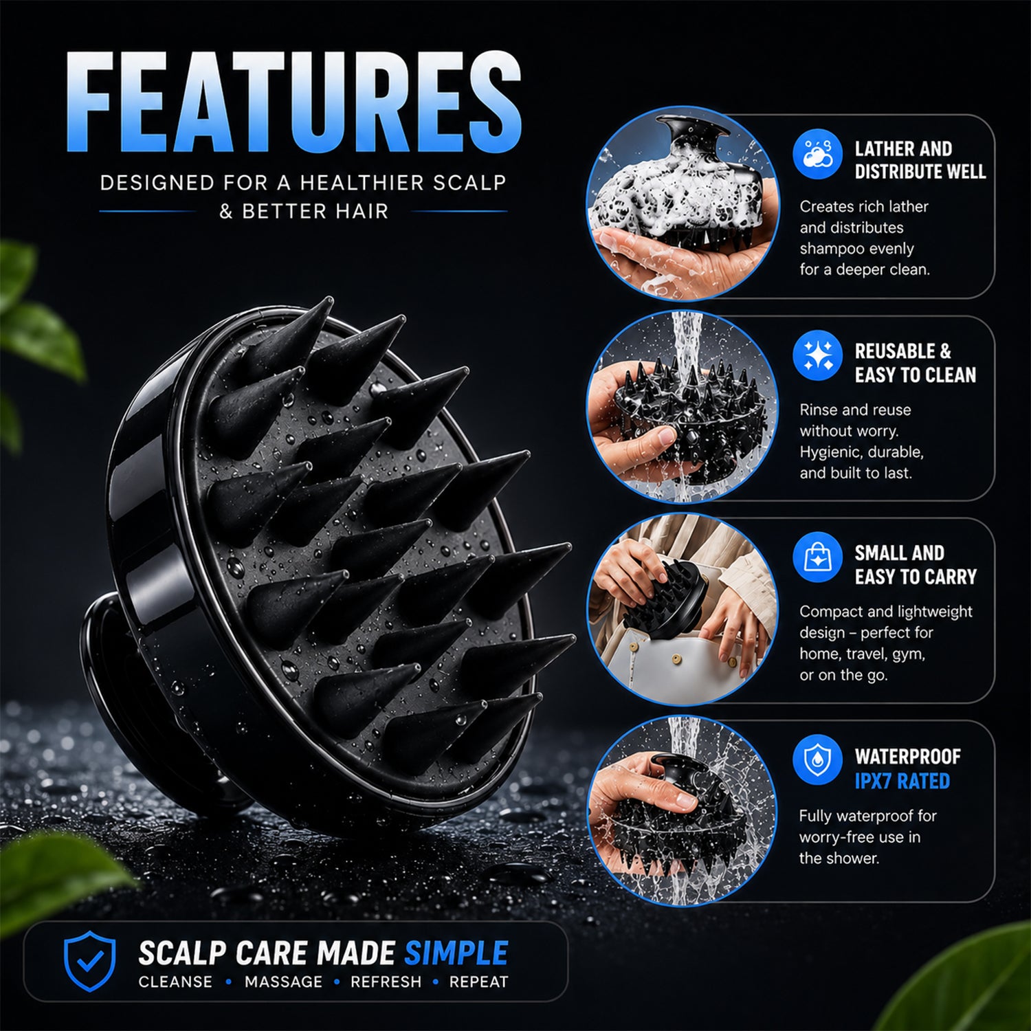Scalp Massager Brush for Hair Growth & Dandruff Control
