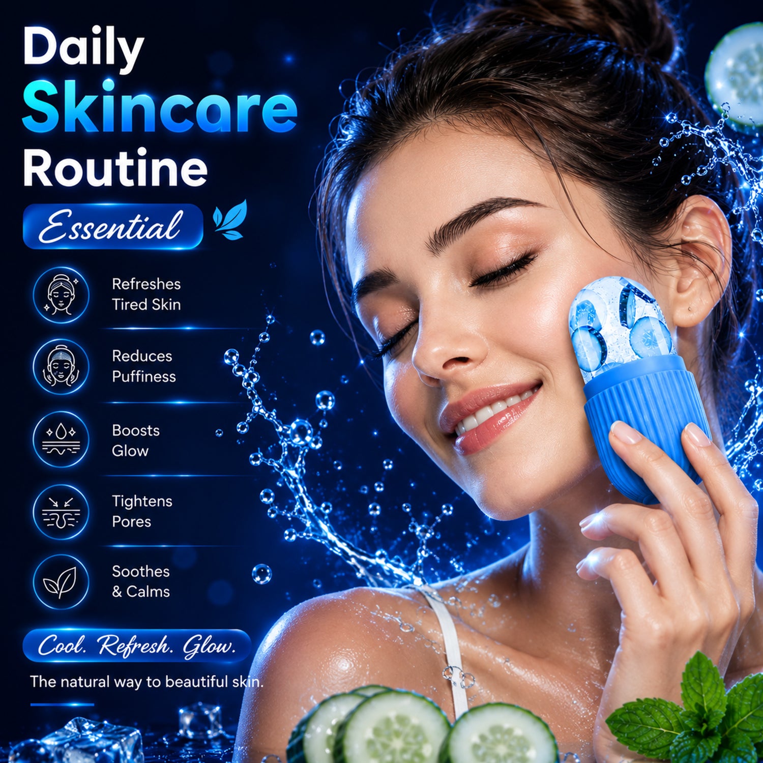 Face Ice Roller for Puffy Eyes, Acne & Skin Tightening | Reusable Cold Therapy Massager