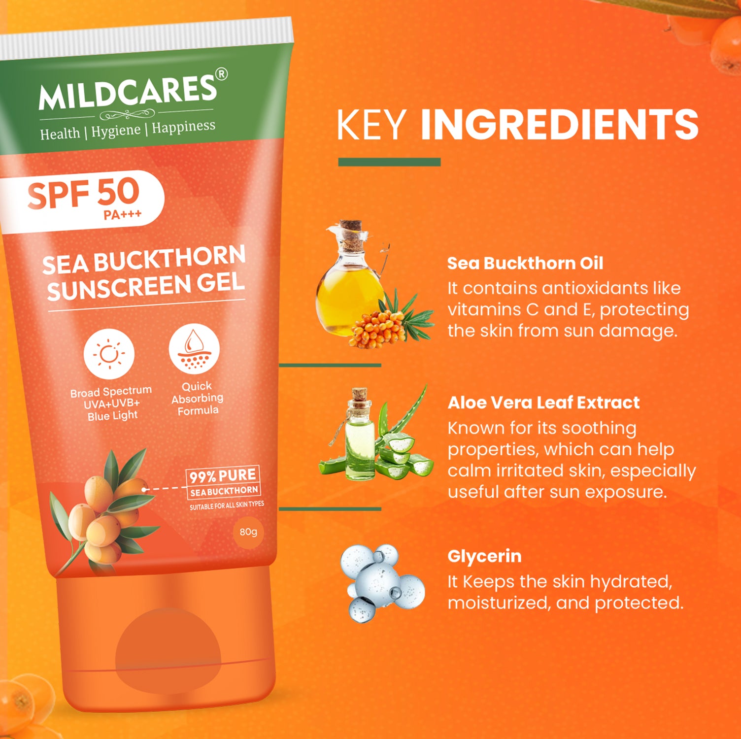Mildcares SPF 50 PA+++ Sunscreen – Advanced Sun Protection for Every Day 80g