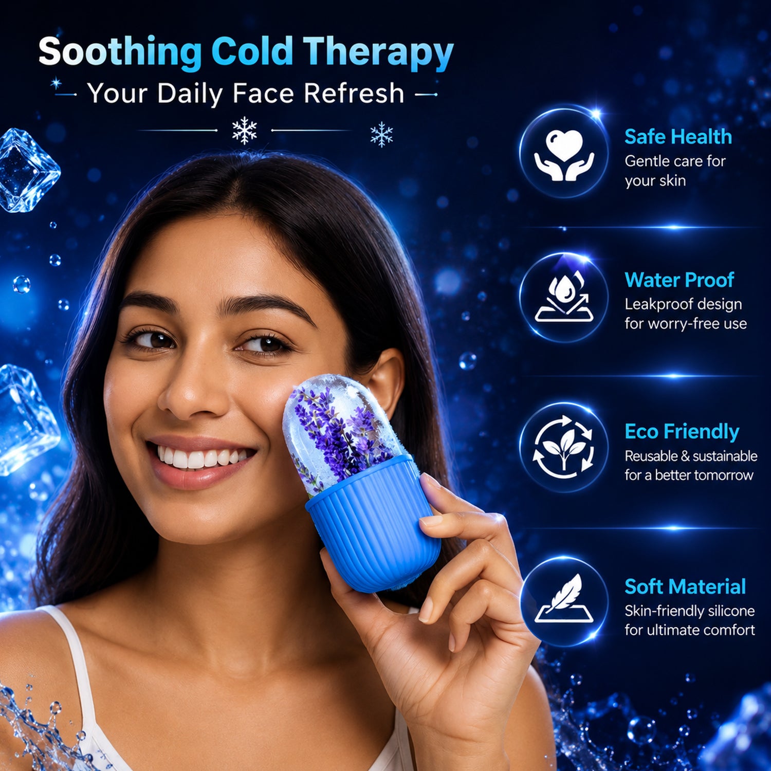 Face Ice Roller for Puffy Eyes, Acne & Skin Tightening | Reusable Cold Therapy Massager