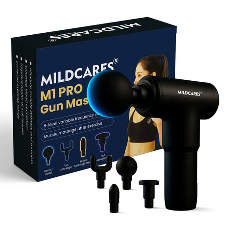 Mildcares Full Body Massager Gun for Pain Relief | Deep Tissue Therapy | 6-Speed Settings, 4 Heads, Rechargeable Silent Motor – Electric Massager for Pain Relief Massager  (Black)