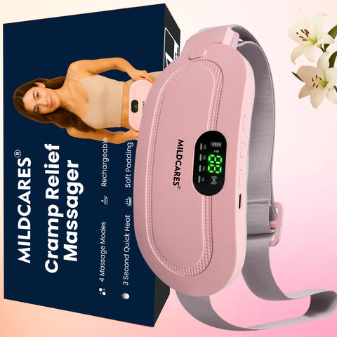 Mildcares Period Pain Relief Massager with Heating Pad | Cordless Menstrual Cramp Belt for Women & Girls Rechargeable Electric Massager Portable & Adjustable Heat Therapy Massager