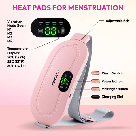 Mildcares Period Pain Relief Massager with Heating Pad | Cordless Menstrual Cramp Belt for Women & Girls Rechargeable Electric Massager Portable & Adjustable Heat Therapy Massager